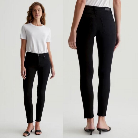 NWT AG JEANS Farrah High-Rise Skinny Ankle Jeans Raw Hem Black Ink Size 28 - Picture 1 of 12